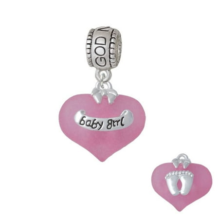 Baby Girl Pink Heart with Baby Feet - God Mother Charm Bead