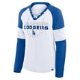 thumbnail image 2 of Women's Fanatics White/Royal Los Angeles Dodgers Blitz Package Raglan Lace-Up V-Neck Long Sleeve T-Shirt, 2 of 3