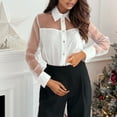 thumbnail image 4 of JnLxul Shirts for Women Long Sleeve Mesh Patchwork Button down Turndown Collar Dressy Casual Going out Tops(X-Large,White), 4 of 7