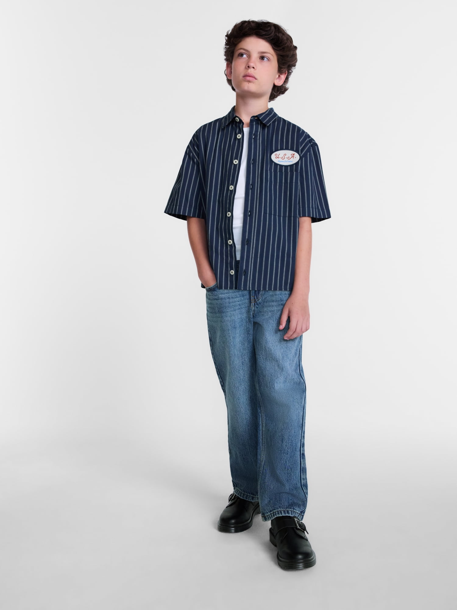 Weekend Academy Boys Cropped Cotton Poplin Work Shirt