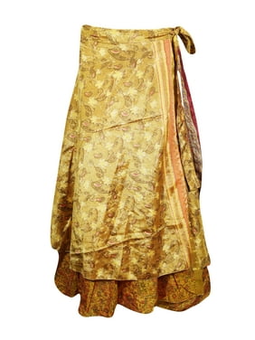 Mogul Silk Sari Wrap Skirt Printed Made From Upcycled Saris Reversible Magic Gypsy Festival Long Length Wrap Around Skirts