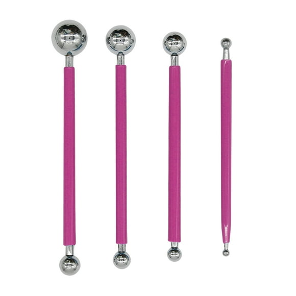 KAKOWELY pottery tools 4pcs Steel Ball Pen Pottery Tool Kit Ceramics Carving Sculpting Modeling Trimming Tool (Rosy)5.31"X0.75"X0.43"