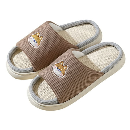 

YanHoo Womens Mens Flax Slippers Cute Soft Comfortable Breathable Anti-Slip Bedroom Home Slippers
