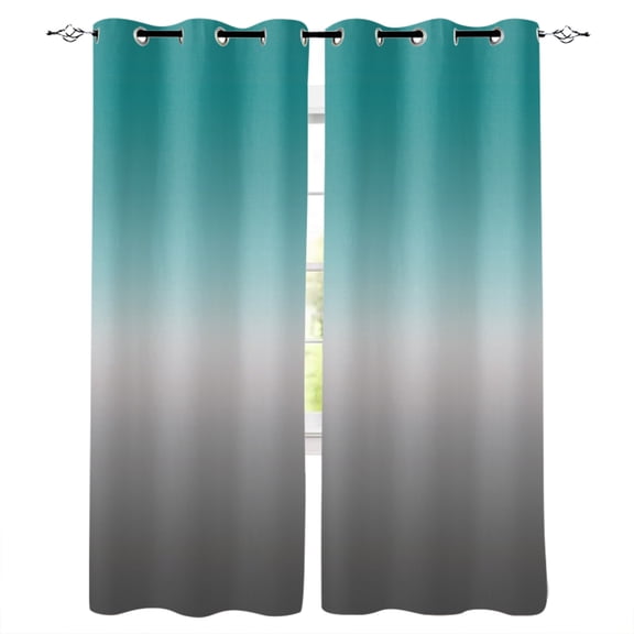 Teal Grey Ombre Blackout Curtains 45 Inches Long, Turquoise Gradient Modern Abstract Art Thermal Insulated Black Out Curtains, Small Darkening Window Curtain Drapes for Cafe Bedroom 42"x45" 2 Panels