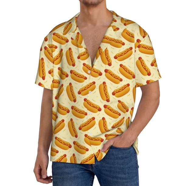 Fotbe Hot Dog 3 Camisa Estampada de Manga Corta para Hombre, Casual de Verano, Estilo Playero, Sin Arrugas-XX-Large