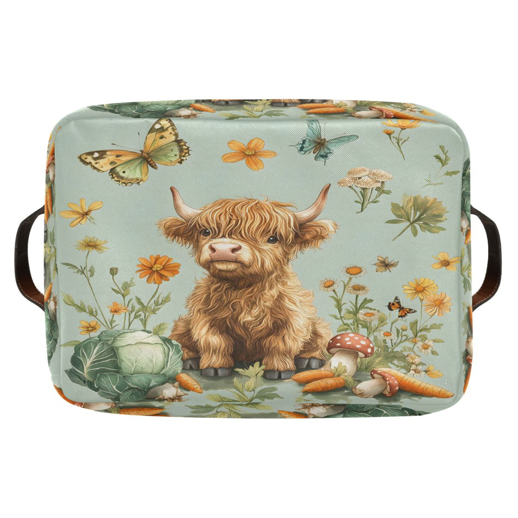 Ryvnso Highland Cattle Butterfly Storage Basket Large Bin Foldable Boxes Toys Organizer 14.2x10.2x8.3in 2 PCs