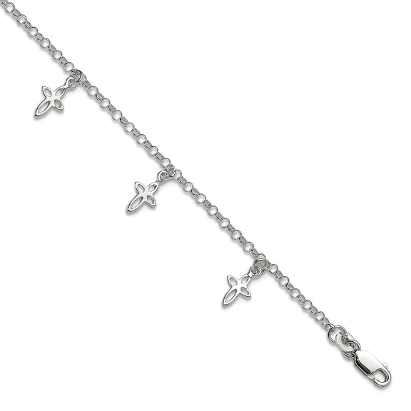 925 Sterling Silver Polished Lobster Claw Closure Religious Faith Cross Anklet 9 Inch 3mm Wide Anklet for Women