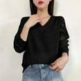thumbnail image 5 of UAMVSH Women's Hollow out Sweater Elegant V Neck Long Sleeve Knitted Pullover Tops Fall Fashion Vacation Tunics Sweaters(Medium,Black 1), 5 of 7