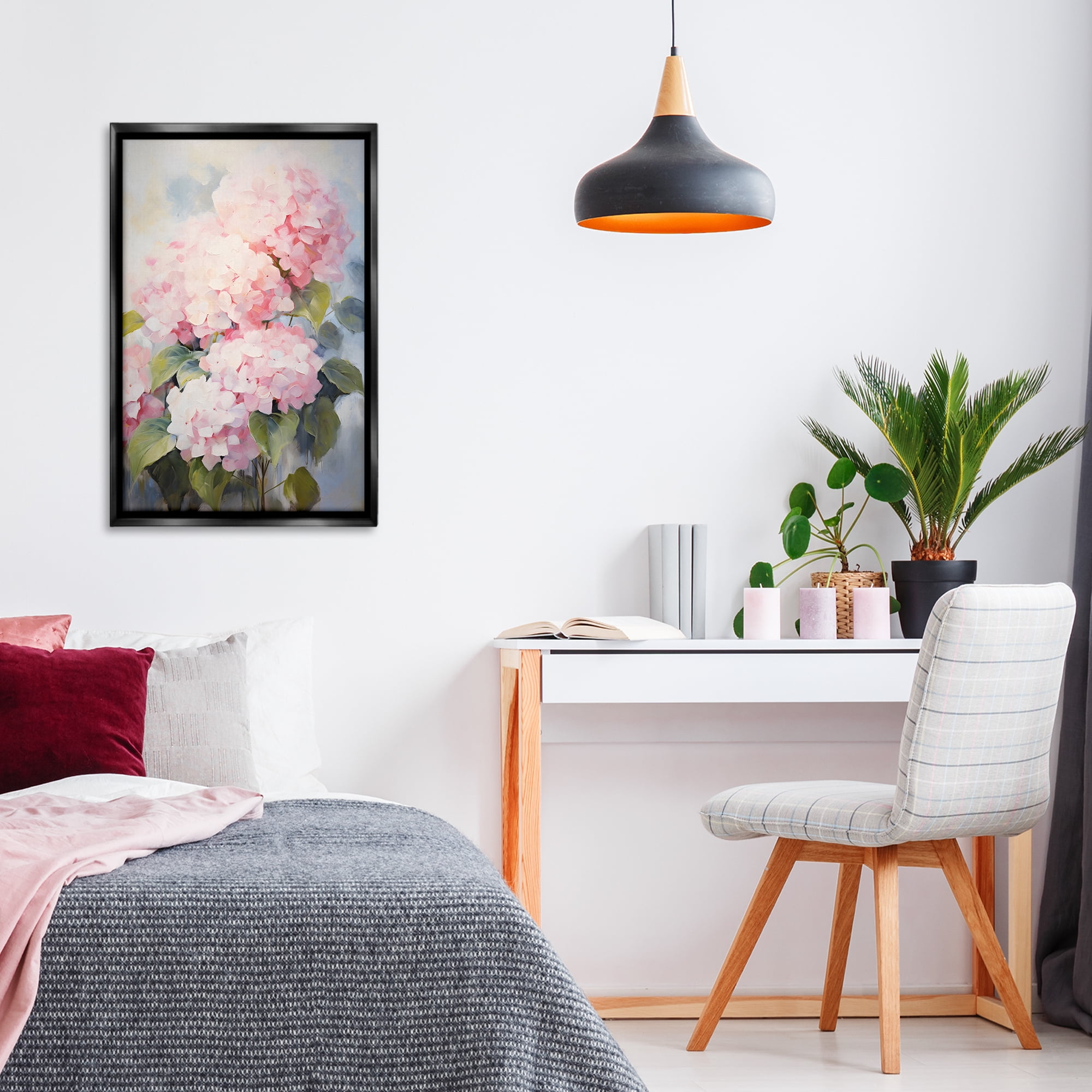 Stupell Industries Pale Pink Hydrangea Botanical & Floral Painting Black Floater Framed Art Print Wall Art, 21 x 31