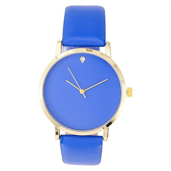 Simone Chic Simple and Streamlined, Diamond Teardrop at 12 o'clock - Elegant Women's Round Dial Rubber Band Sleek Designer Wrist Watch - ST10458 Gld - Blue