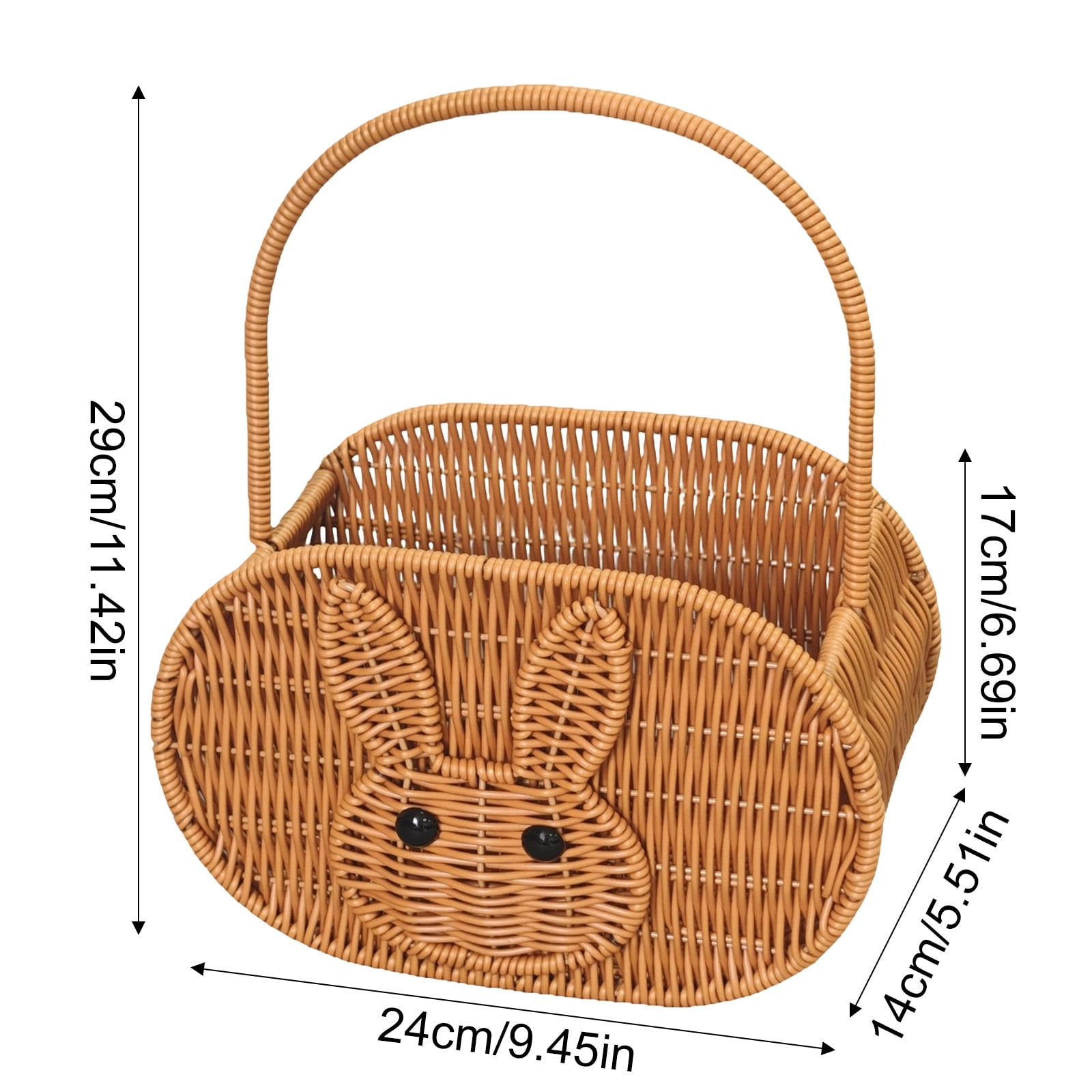 Zeyigg Handwoven Oval Bunny Storage Basket, Rattan Picnic Basket with Handles for Easter Egg Gathering, Outdoor Picnics, and Home Organization,color