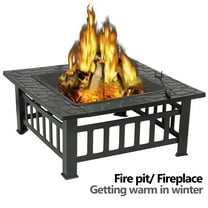 HomGarden 32'' Portable Fire Pit Wood Burning Outdoor Fireplace W/BBQ Grill & Poker & Mesh Lid