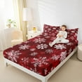 thumbnail image 4 of Manfei Chic Snowflakes Twin Sheet Sets 3 Pieces, Merry Xmas Christmas Twin Fitted Sheet, Red White Flat Sheet, Microfiber Bedroom Decor, 4 of 7