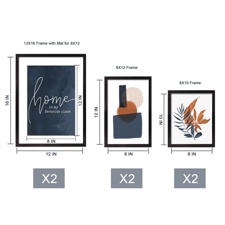 ArtbyHannah 6 Piece Black Gallery Wall Picture Frame Set, Abstract Framed  Wall Art Set for Home Decor, Multi-Size: 12x16, 8x10, 8x12 inch 