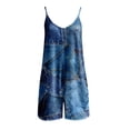 thumbnail image 4 of Summer Saving Wycnly Jumpsuits for Women Dressy Beach Spaghetti Strap Short Overalls Loose Wide Leg Pocket Jumpsuits Summer Round Neck Sleeveless Sunflower Print Mini Trendy Rompers Navy s, 4 of 4