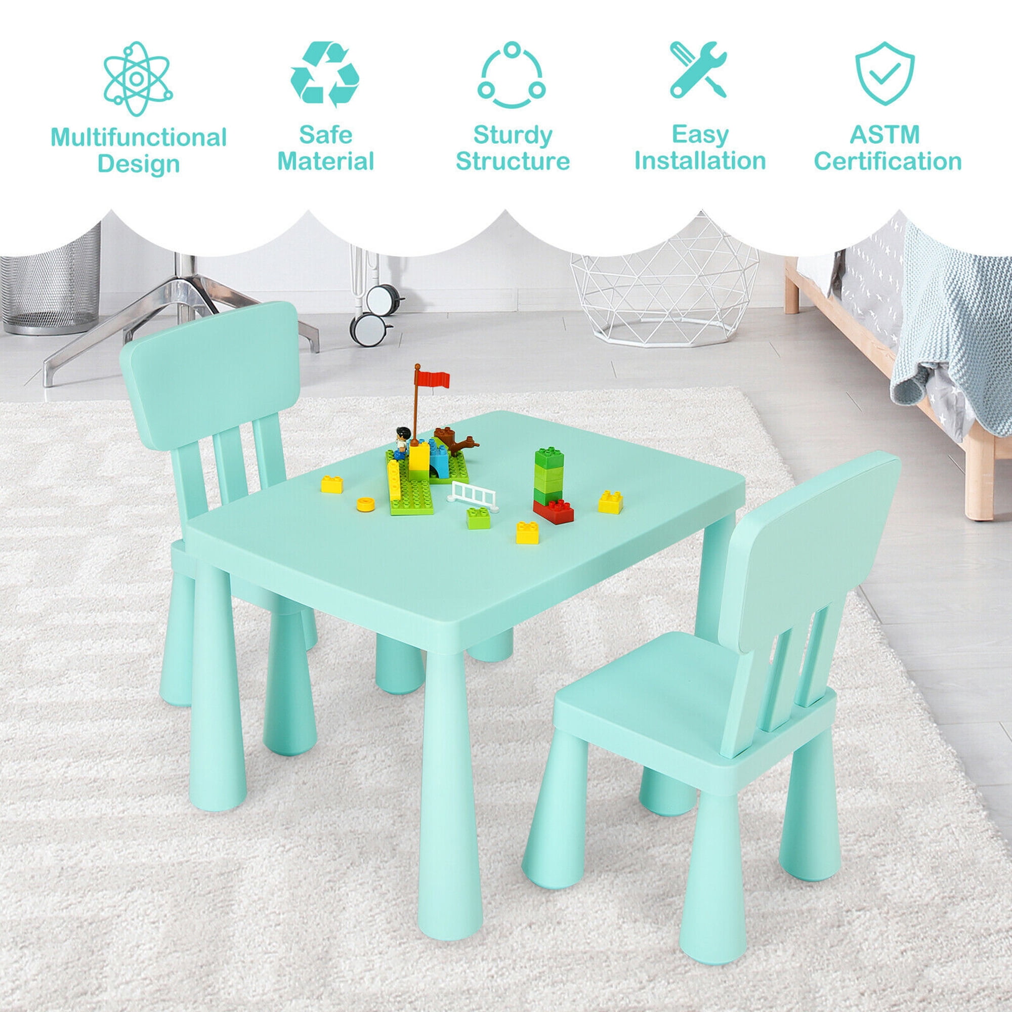 Costway Kids Table & 2 Chairs Set Toddler Activity Play Dining Study Desk  Baby Gift Green