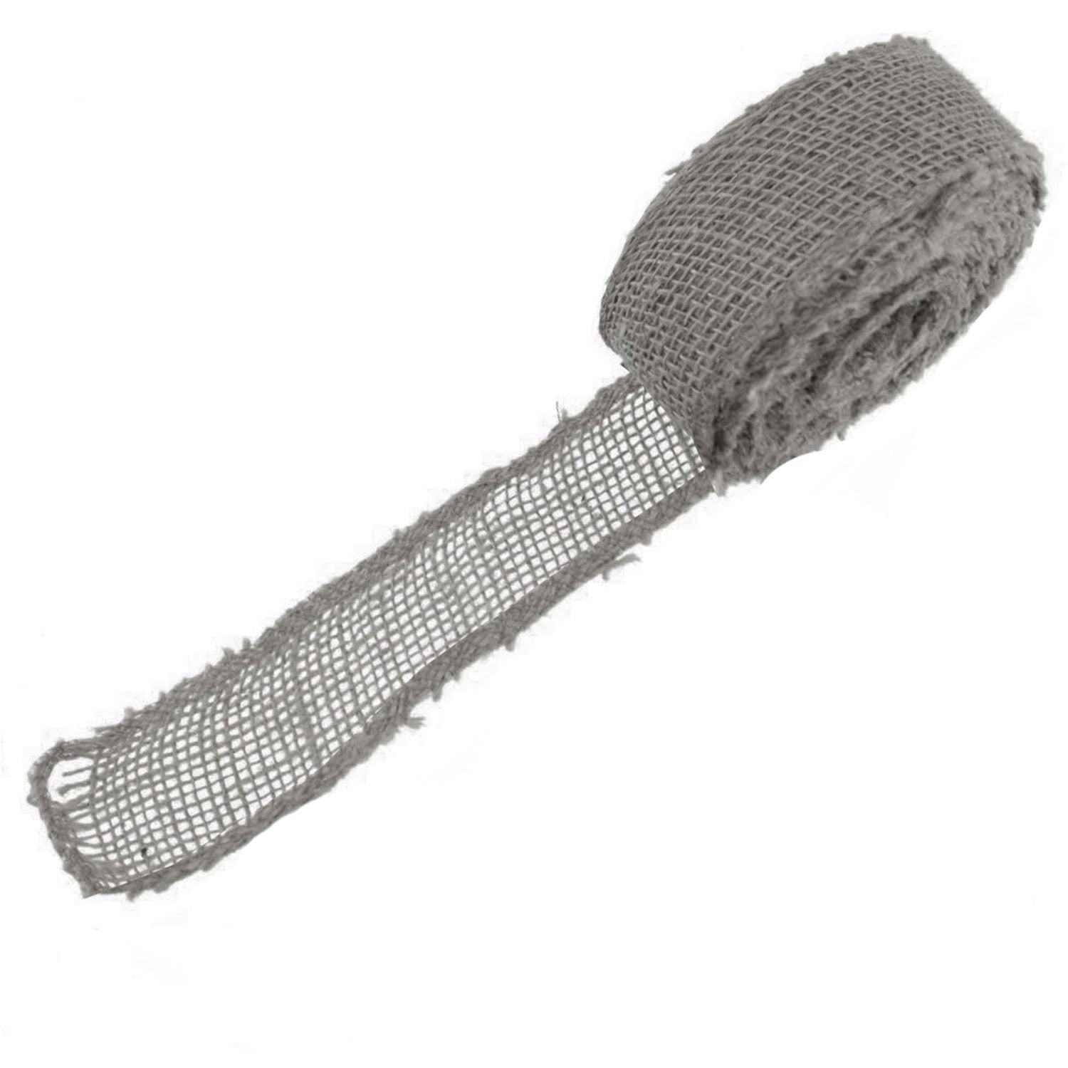 BambooMN 1.5" Wide 10 Yard Grey Burlap Fabric Craft Ribbon Roll for Gift Wrap, Floral Arrangements, Decorations or DIY Projects , 30 Pieces