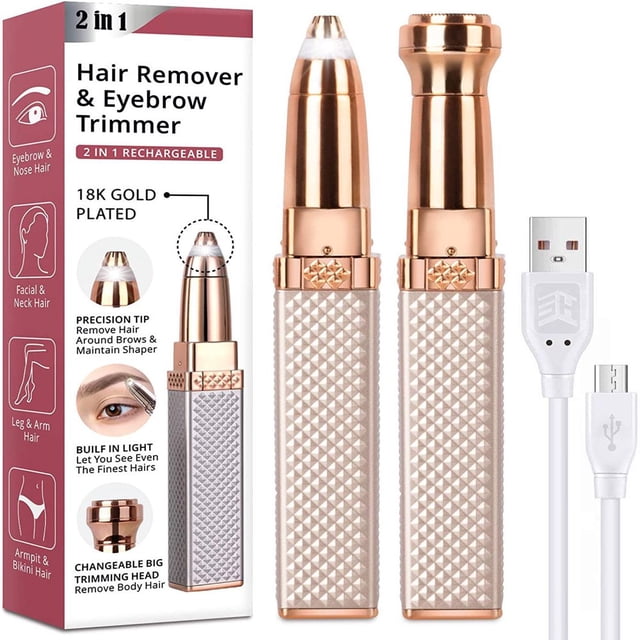 CHOK Eyebrow Trimmer & Facial Hair Removal for Women 2 in 1 Eyebrow Razor and Painless Hair Shaver Rechargeable for Eyebrow Lips Body Chin Arms with Built-in LED Light