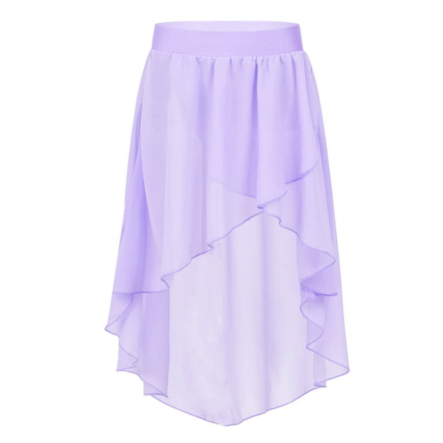 RUNQHUI Kids Girls Ballet Dance Performance Irregular Hem Chiffon Solid Color Skirt Lavender 16