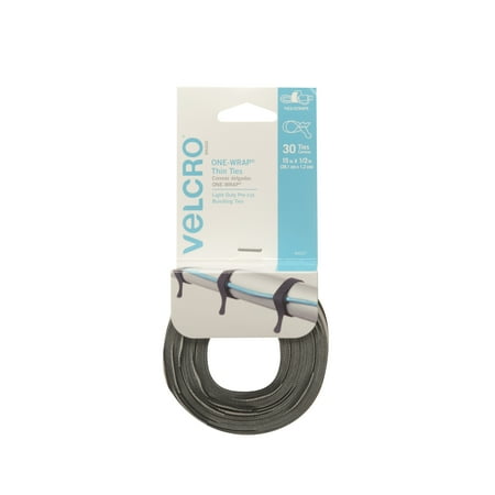 VELCRO ® Brand ONE-WRAP ® Thin Ties 15in x 1/2in Ties, Gray & Black - 30 ct.