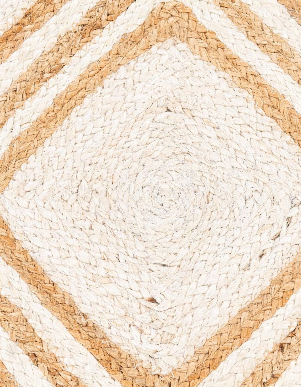 Indian Handmade Braided Natural Jute with White Box Rectangular Design Area Rug 10 x 14 Feet (304 cm x 427 cm), Home Decor Rugs