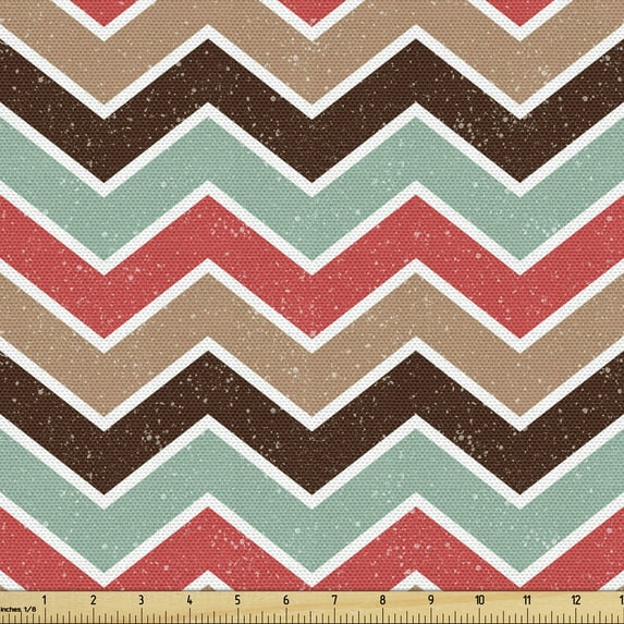 Chevron Fabric by the Yard Upholstery, Grunge Pattern of Retro Zigzags Image, Decorative Fabric for DIY and Home Accents, Multicolor by Ambesonne