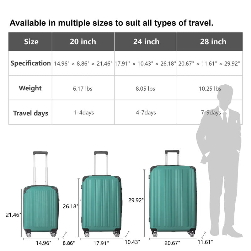 3-Piece Lightweight Luggage Set (20", 24", 26") with Spinner Wheels, Trunks with TSA Lock and Adjustable Telescopic Handle