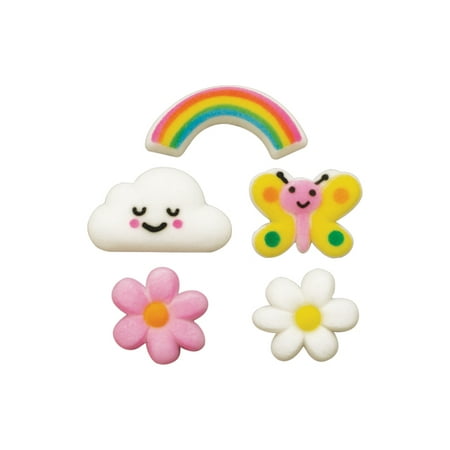 Flowers Birthday Favors (Spring Shower Assortment Rainbow Cloud Butterfly Flowers Sugar Decorations Toppers Cupcake Cake Cookies Birthday Favors Party 12)