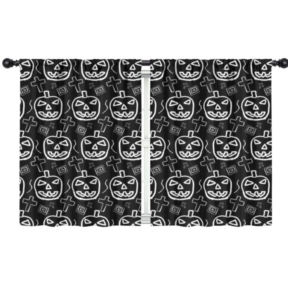 Tier Window Curtains for Kitchen with Retro Halloween Skeleton and Spider Motif,42x54in long Curtains Set