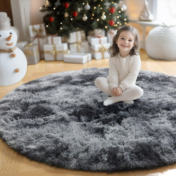 Alfombra Amdrebio, redonda, 180 cm, teñida con corbata, gris oscuro, para sala de estar