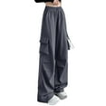 thumbnail image 1 of Women's Solid Color American Parachute Pants High Waist Wide Leg Casual Drawstring Workwear Joggers, 1 of 5