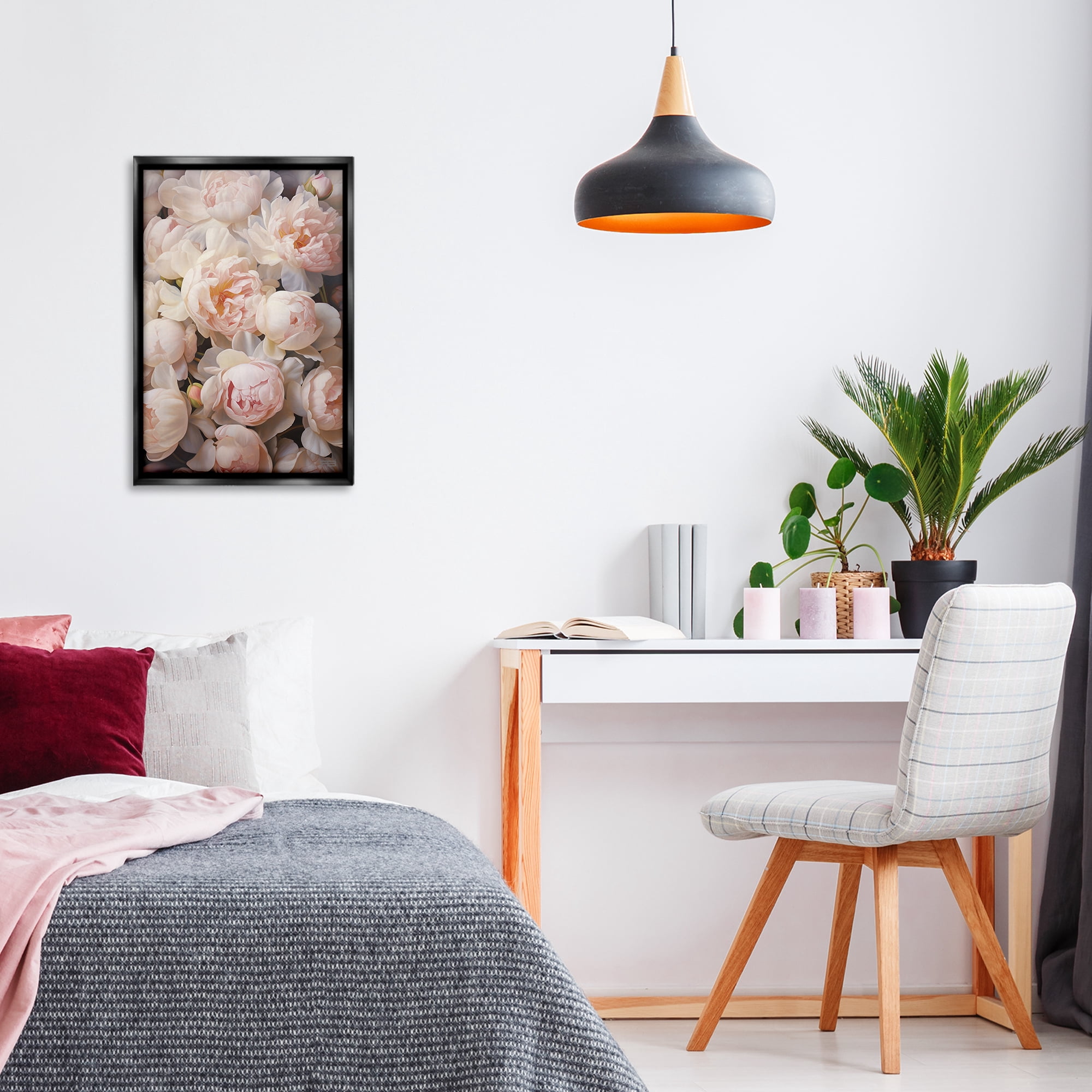 Stupell Industries Blooming Pink Peonies Botanical & Floral Painting Black Floater Framed Art Print Wall Art, 17 x 25