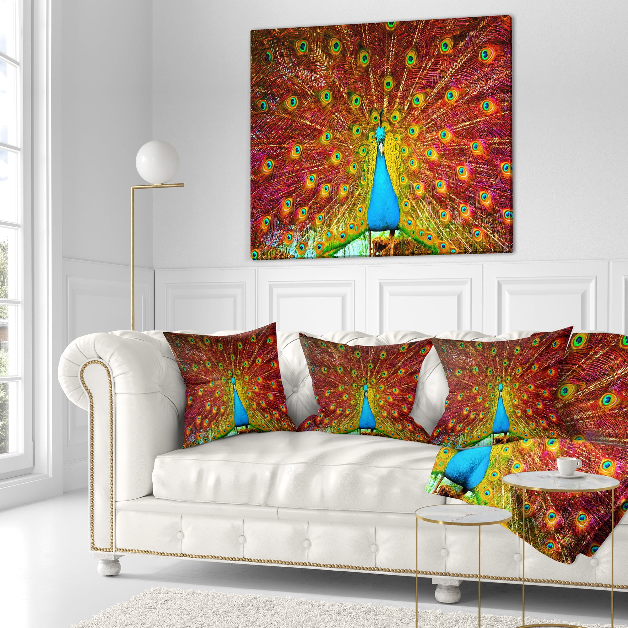 Designart Peacock Dancing - Animal Throw Pillow - 18x18