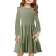 thumbnail image 3 of Odeerbi Niñas Manga Larga A-Vestido de Manga Larga Para Niñas Vestido Acampanado de Primavera Vestido Elástico de Colores Sólidos Vestido de Patinadora Twirly Vestido de Recital Escolar, 3 of 9