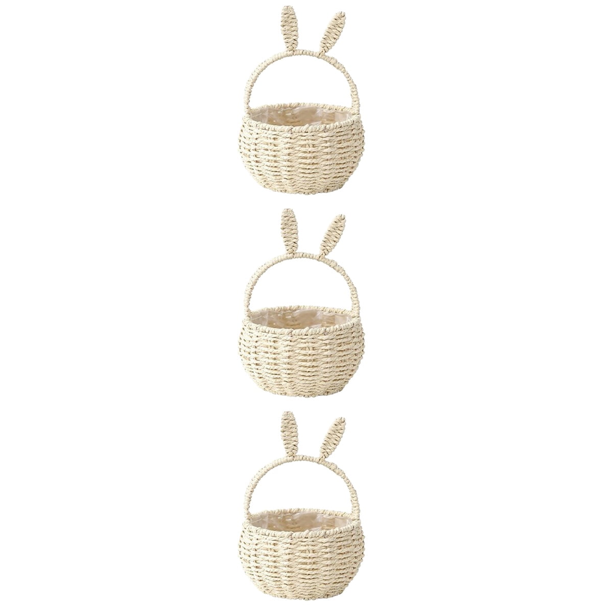 MLINS 3pcs Bunny Woven Basket Easter Party Treats Basket Handheld Woven Storage Basket With Handle