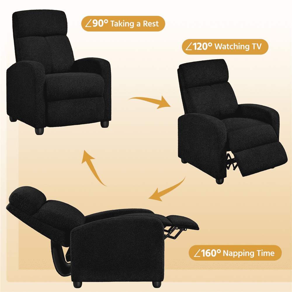 Renwick Adjustable Boucle Recliner Chair with Pocket Springs, Black