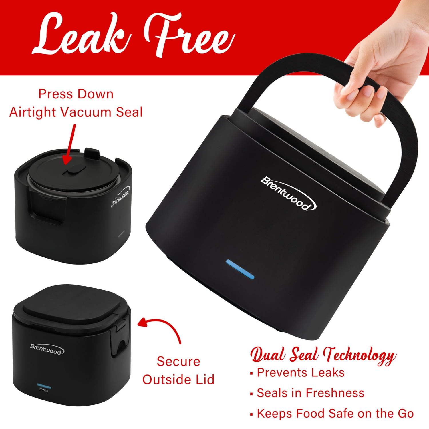 Brentwood 110-Volt 50-Watt 0.625-Qt. Portable Leakproof Electric Lunch Box (Black), ELB-600BK