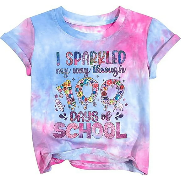Kiijoy Toddler Girls 100 Days of School T-Shirt Letter Print Short Sleeve Fashion T Shirt