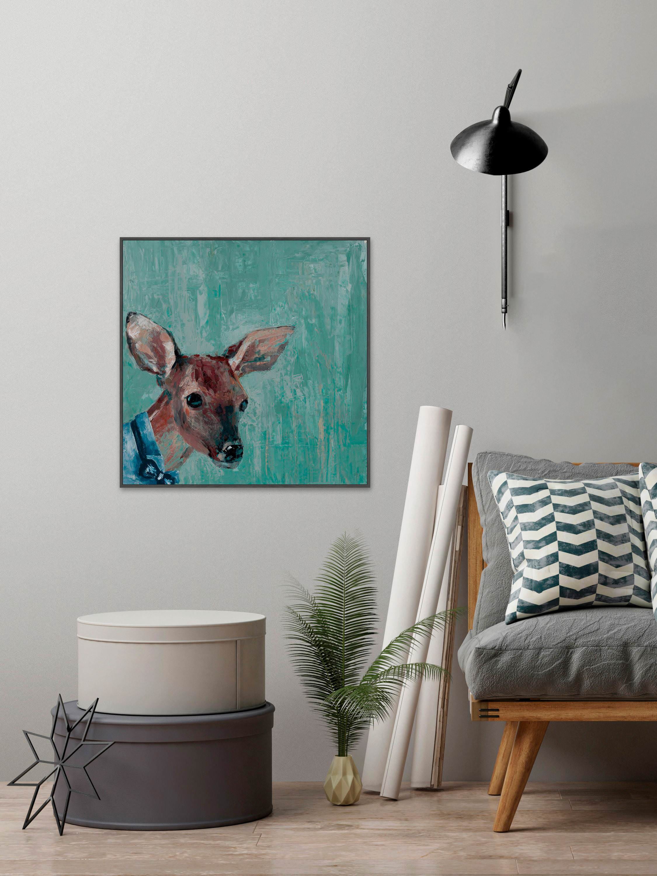 Deer with Bowtie Floater Framed Painting Print on Canvas