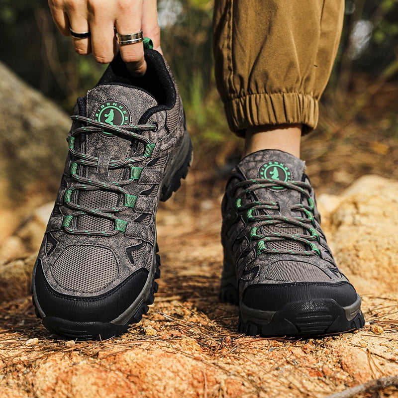 Men's Suede & Mesh Hiking Shoes, Breathable Outdoor Trail Sneakers, Non-Slip Rubber Outsole, Shock Absorption Comfortable Footwear for Trekking, Camping, and Daily Outdoor Activities
