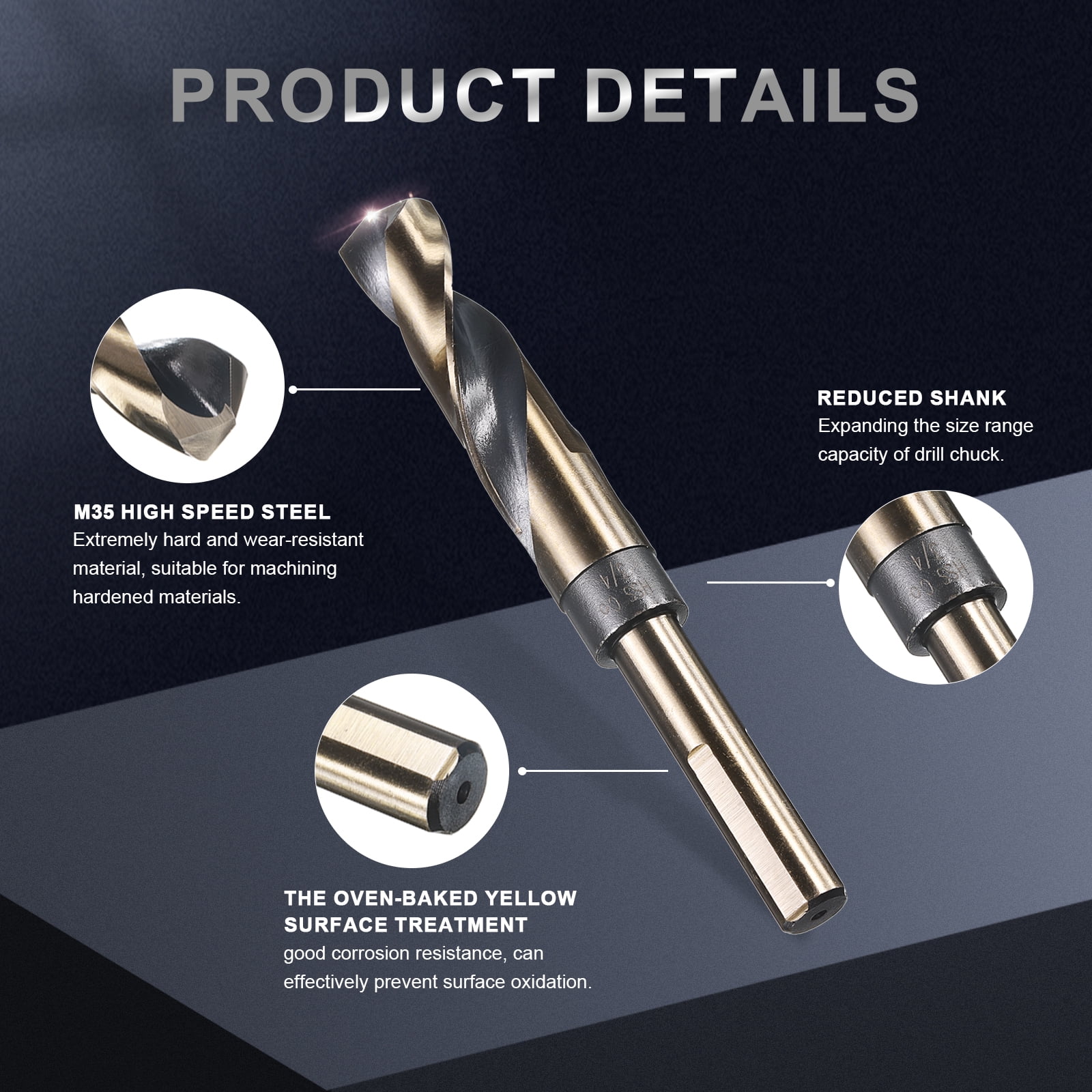 Uxcell 3/4" Drill Bit 1/2" Reduced Shank M35 Cobalt High-Speed Steel Twist Black Nitriding Surface 135° Drill for Steel Alloy Cast Iron High Hardness Materials