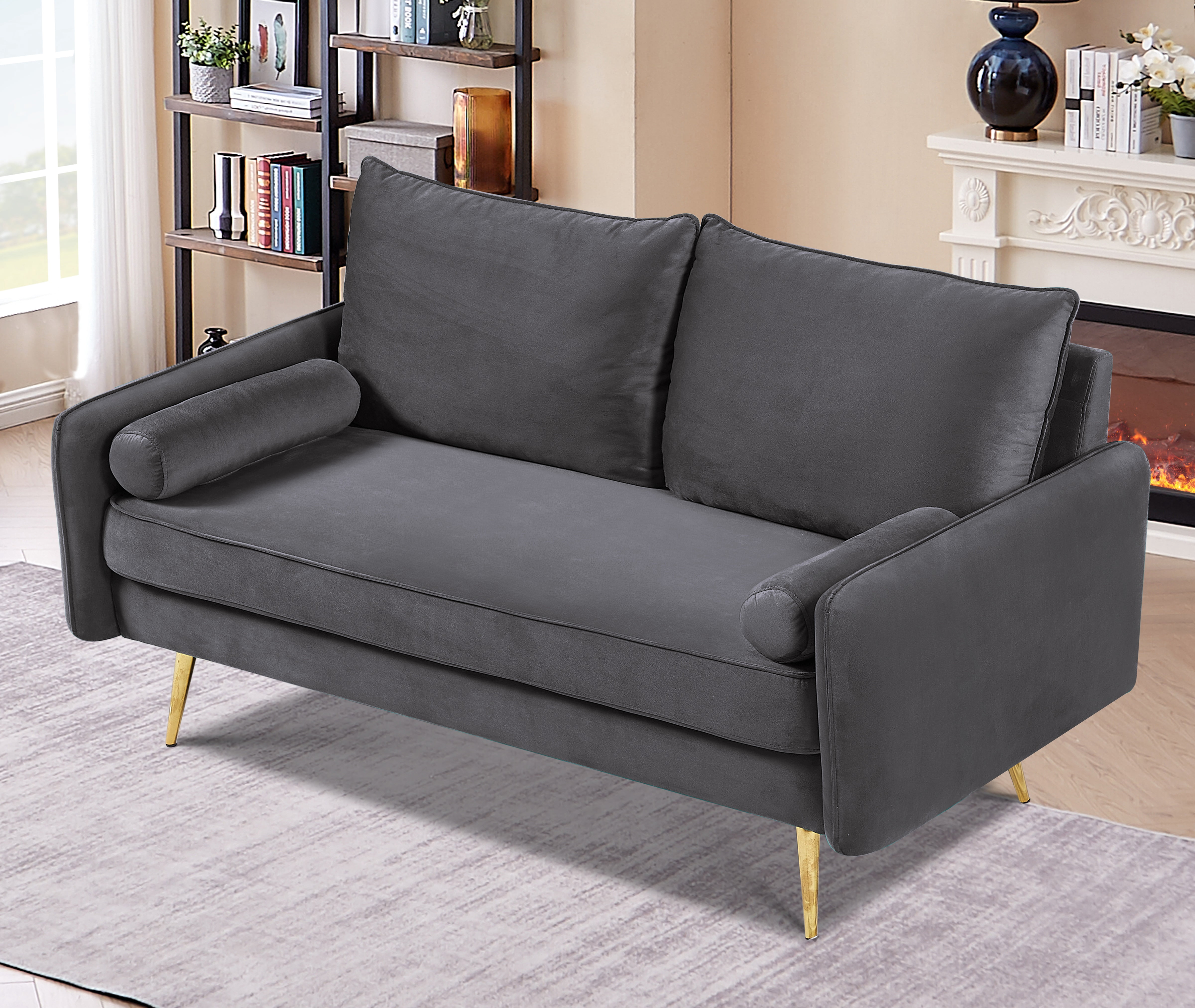US Pride Furniture Villeda 70''W Polyester Square Arms Loveseat Gray