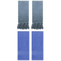 Unique Bargains 4 Packs Textured Tassels Hand Towel Blue 14" x 30"/13" x 30"