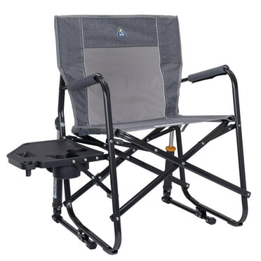 GCI Outdoor Freestyle Rocker with Side Table Foldable Rocking Camp Chair, Heathered Pewter