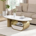 thumbnail image 2 of 47" Oval Coffee Table with Storage Drawer, Modern Luxury Center Table with Curved Profile Design and Storage Shelf for Living Room, Golden White, 2 of 9