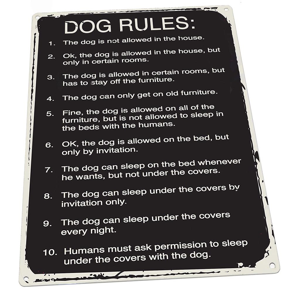 Dog Rules 9"x12" Metal Sign, Wall Decor for Office or Meeting Room