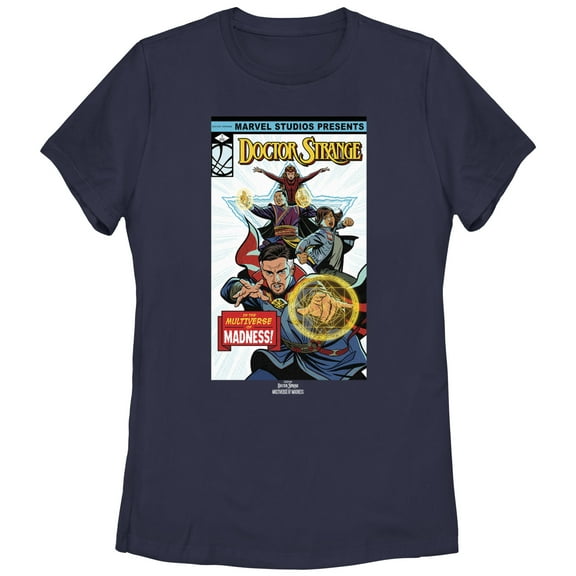 Women's Marvel Doctor Strange in the Multiverse of Madness Comic Cover Graphic Tee Navy Blue Medium
