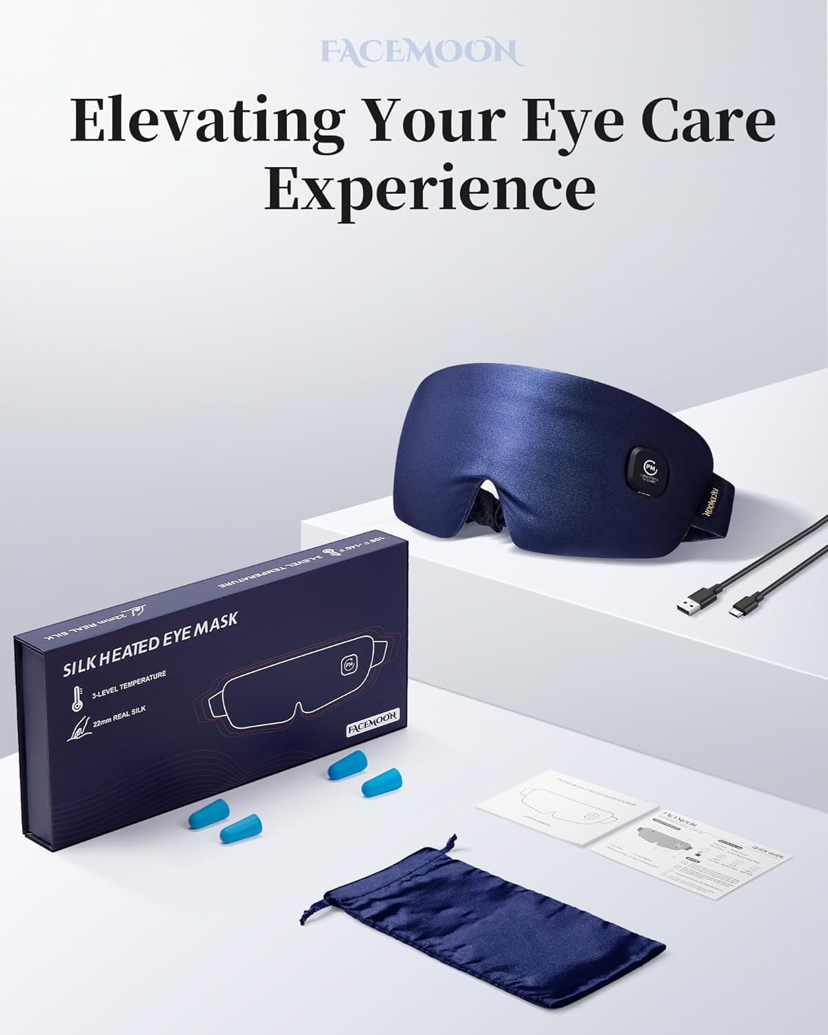 Heated Eye Mask for Dry Eyes - Silk Cordless Warm Eye Compress Moist Heat, FSA HSA Eligible, Eye Heating Pad for Stye Treatment, Tired Eyes, Sleep, Travel, Washable, Rechargeable, Blue