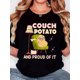 thumbnail image 1 of Women'S T-Shirt, "Human POTATO with Glasses Desk Lamp COUCH POTATO" Print, Retro Minimalist Fashion, Round Neck, Casual Comfort, Sports Short-Sleeved T-Shirt, 1 of 7