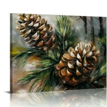 JEUXUS Pine Cone Canvas Wall Art – Christmas Print Pictures Winter Artwork for Home Décor